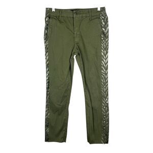 Black Orchid Pants Women 25 28x25 Green Shiny Chevron Side Seam Ankle Casual